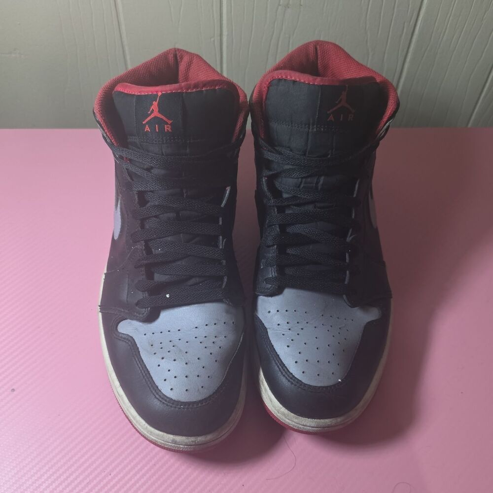 Air Jordan 1 Mid Black Particle Grey Gym Red 554724-060 Men Size 12